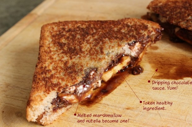 Grilled Nutella, Banana and Marshmallow Sandwich Easy grilled sandwich recipe