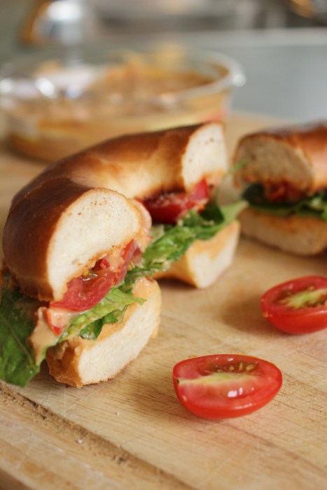 Roasted Red Pepper Hummus, Lettuce and Tomato Sandwich