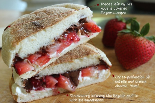 Get the Nutella and Cream Cheese on the English muffin while still warm so it melts! easy sandwich recipe for college students