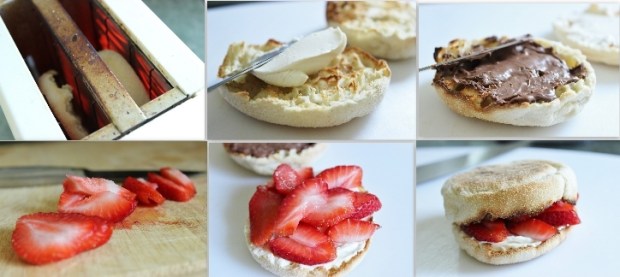 Steps to creating a yummy sandwich! Strawberry and Nutella Cream Cheese Sandwich