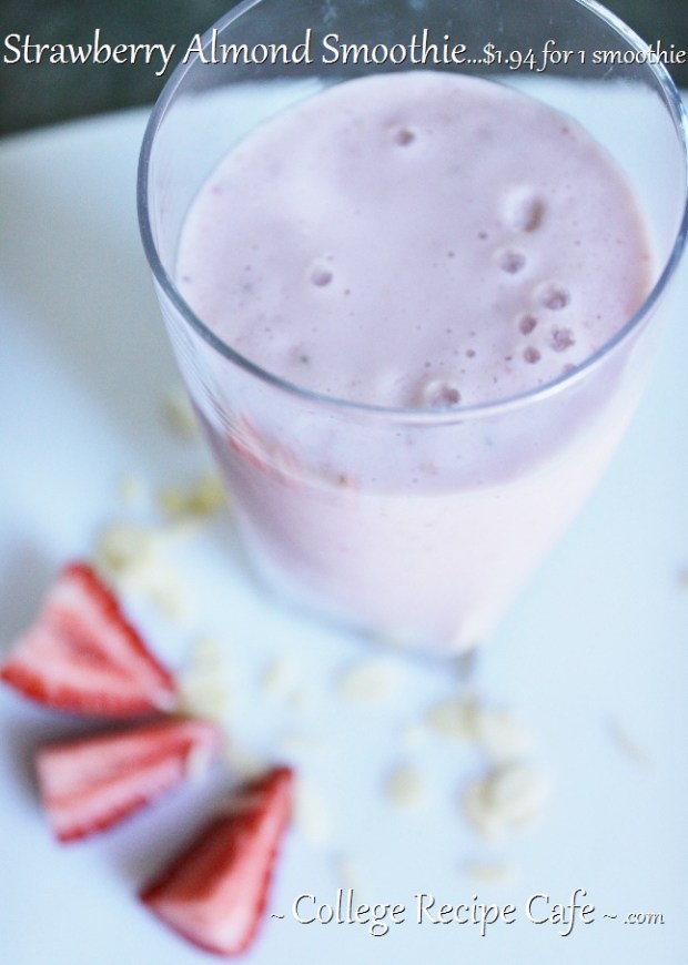 Easy to make Workout Recovery Smoothies made with fresh strawberries and healthy almonds