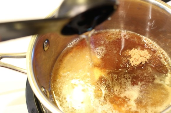 Making Caramel Sauce for Caramel Candy Popcorn.