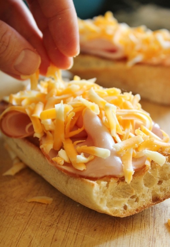 Open Face Ham and Cheese Melt with Apple Mustard