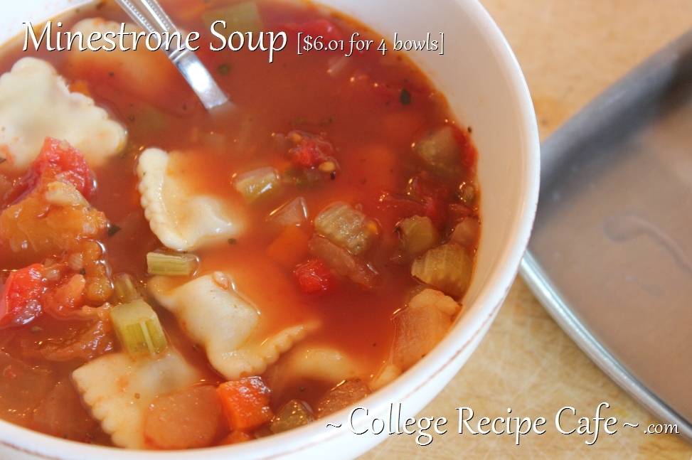 Minestrone Soup in Minutes. Easy soup recipe for college and university students.