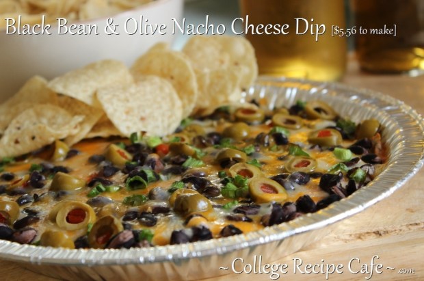 Black Bean and Olive Nacho Cheese Dip ~ College Snack