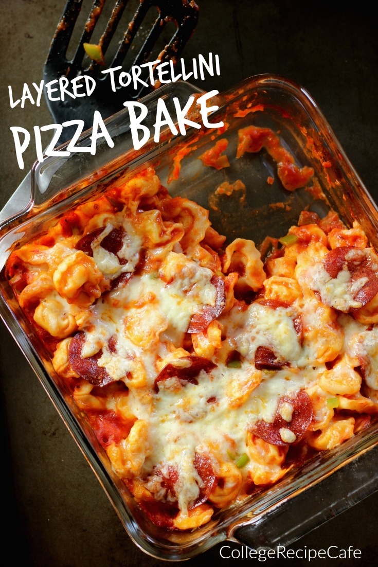 Layered Tortellin Pizza Bake: #LessMessRecipe