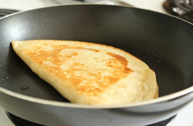 It only takes 30 to 60 seconds per side to cook. Cooking Sweet Potato Quesadilla