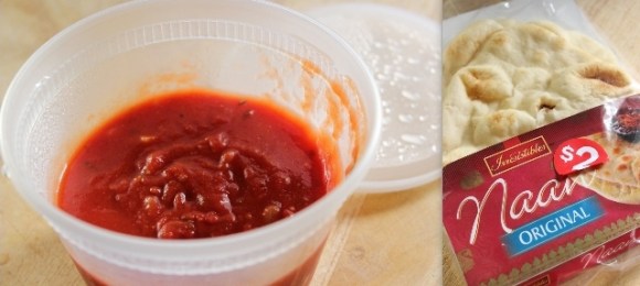 Leftover pasta sauce and Naan bread for a Grilled Naan Pizza