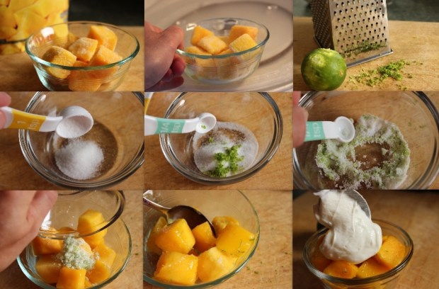 How to make a quick and healthy dessert using Greek yogurt and mango.