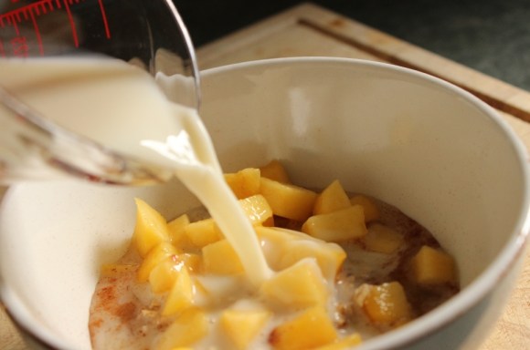 Almond Milk and Peaches are Yummy in Oatmeal