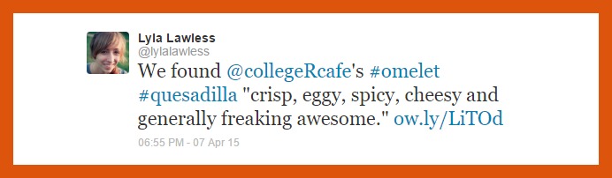 We found @collegeRcafe's omelet quesadilla crisp, eggy, spicy, cheesy and generally freaking awesome.