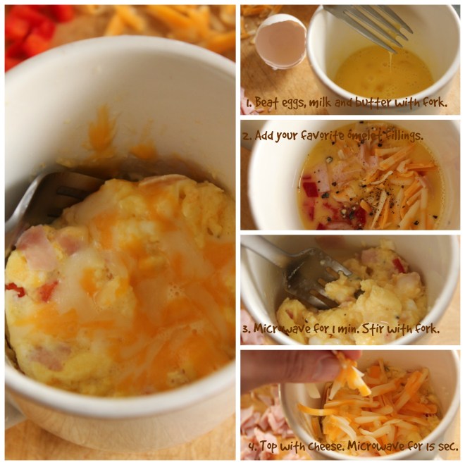 How to make Coffee Mug Ham and Cheese Omelet in four steps.