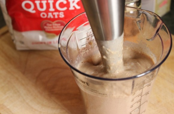 Blending batter for nutritious Oatmeal Banana Pancakes