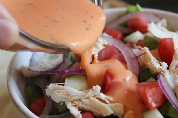 Topping Buffalo Chicken Salad with Dressing