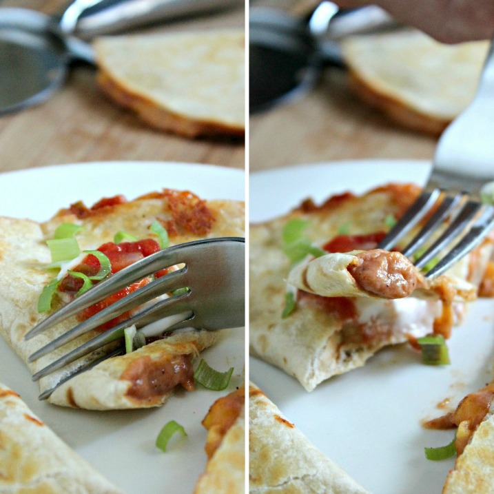 Forkful of Cheese and Refried Bean Quesadilla