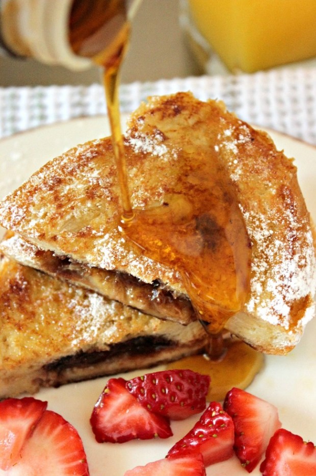 Nutella and Banana French Toast drizzled with syrup